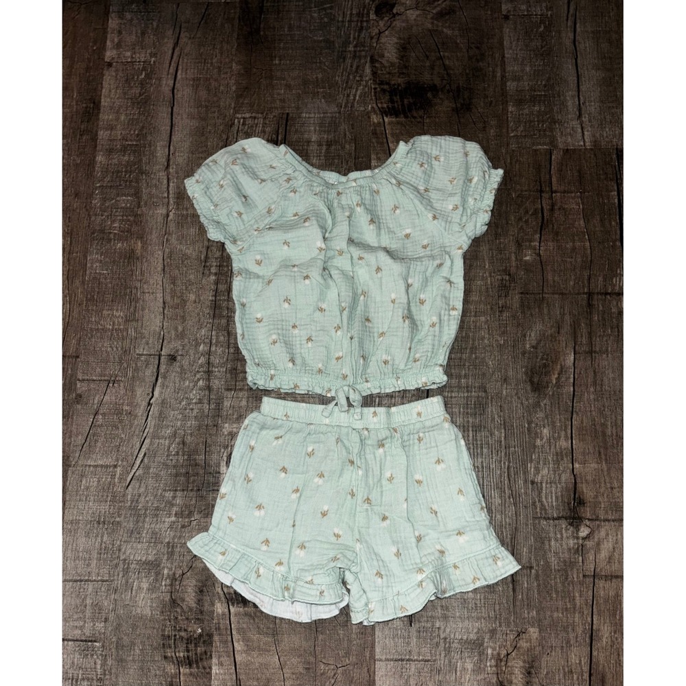Member's‎ Mark Girls Mint Green Floral Cotton Gauze Top and Shorts Set 4T